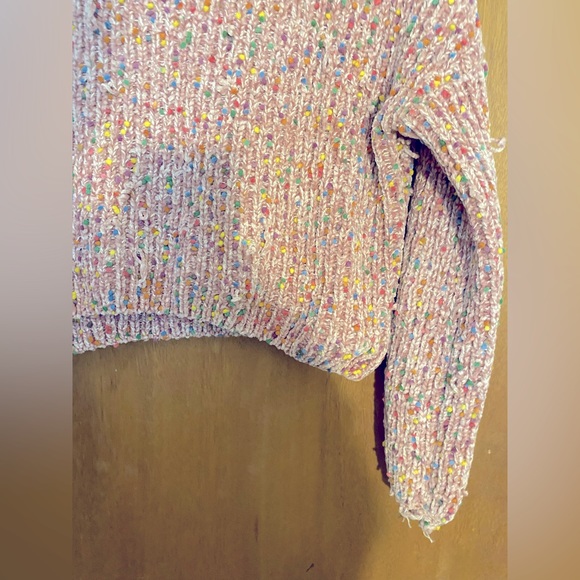 Crop knit sweater pink with multi color flecks - Picture 7 of 8